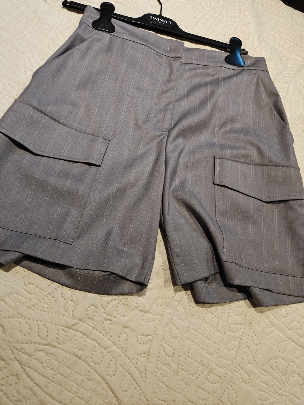 Twinset Pinstripe Cargo Shorts in Light Gray